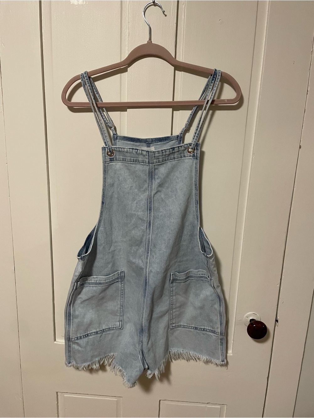 Aerie Light Wash Denim Short Overalls - Women's Light Blue Shorts